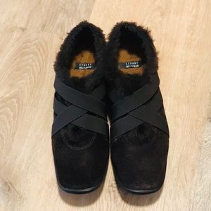 Stuart Weitzman brown suede with fur shoes
